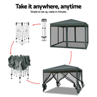 Thumbnail for Instahut Gazebo Pop Up Marquee 3x3 Wedding Side Mesh Wall Outdoor Gazebos Grey