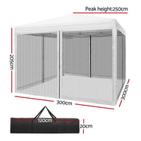 Thumbnail for Instahut Gazebo Pop Up Marquee 3x3 Wedding Side Mesh Wall Outdoor Gazebos White