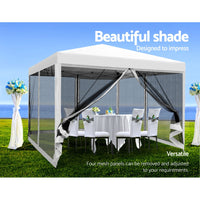 Thumbnail for Instahut Gazebo Pop Up Marquee 3x3 Wedding Side Mesh Wall Outdoor Gazebos White