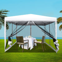 Thumbnail for Instahut Gazebo Pop Up Marquee 3x3 Wedding Side Mesh Wall Outdoor Gazebos White