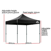 Thumbnail for Instahut Gazebo Pop Up Marquee 3x3m Outdoor Tent Folding Wedding Gazebos Black