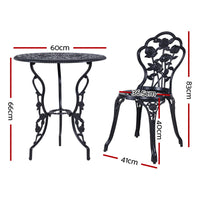 Thumbnail for Gardeon 3PC Outdoor Setting Cast Aluminium Bistro Table Chair Patio Black