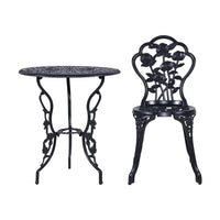 Thumbnail for Gardeon 3PC Outdoor Setting Cast Aluminium Bistro Table Chair Patio Black