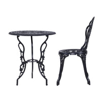 Thumbnail for Gardeon 3PC Outdoor Setting Cast Aluminium Bistro Table Chair Patio Black