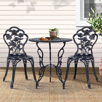 Thumbnail for Gardeon 3PC Outdoor Setting Cast Aluminium Bistro Table Chair Patio Black