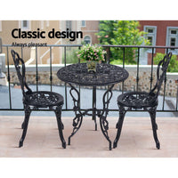 Thumbnail for Gardeon 3PC Outdoor Setting Cast Aluminium Bistro Table Chair Patio Black