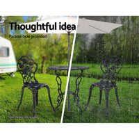 Thumbnail for Gardeon 3PC Outdoor Setting Cast Aluminium Bistro Table Chair Patio Black