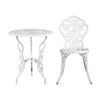 Thumbnail for Gardeon Outdoor Furniture Chairs Table 3pc Aluminium Bistro White