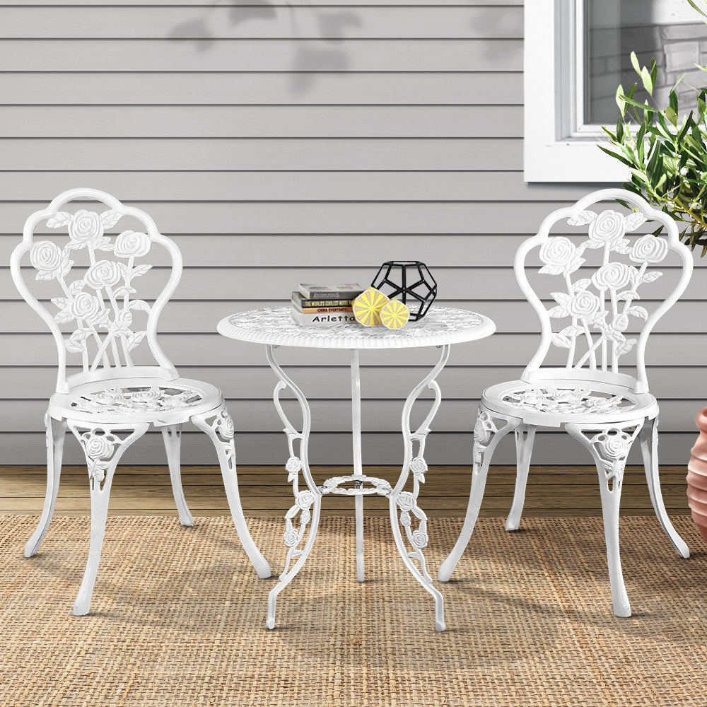 Gardeon Outdoor Furniture Chairs Table 3pc Aluminium Bistro White