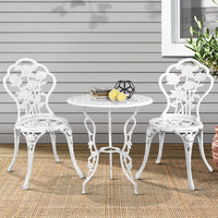 Thumbnail for Gardeon Outdoor Furniture Chairs Table 3pc Aluminium Bistro White