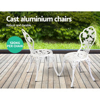 Thumbnail for Gardeon Outdoor Furniture Chairs Table 3pc Aluminium Bistro White