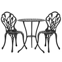 Thumbnail for Gardeon 3PC Outdoor Setting Cast Aluminium Bistro Table Chair Patio Black