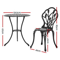 Thumbnail for Gardeon 3PC Outdoor Setting Cast Aluminium Bistro Table Chair Patio Black