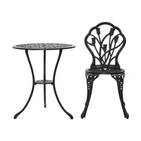 Thumbnail for Gardeon 3PC Outdoor Setting Cast Aluminium Bistro Table Chair Patio Black