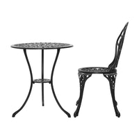 Thumbnail for Gardeon 3PC Outdoor Setting Cast Aluminium Bistro Table Chair Patio Black