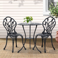 Thumbnail for Gardeon 3PC Outdoor Setting Cast Aluminium Bistro Table Chair Patio Black