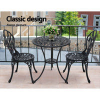 Thumbnail for Gardeon 3PC Outdoor Setting Cast Aluminium Bistro Table Chair Patio Black