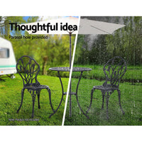 Thumbnail for Gardeon 3PC Outdoor Setting Cast Aluminium Bistro Table Chair Patio Black