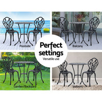 Thumbnail for Gardeon 3PC Outdoor Setting Cast Aluminium Bistro Table Chair Patio Black