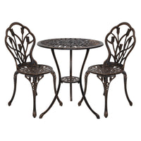 Thumbnail for Gardeon 3PC Outdoor Setting Cast Aluminium Bistro Table Chair Patio Bronze