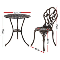 Thumbnail for Gardeon 3PC Outdoor Setting Cast Aluminium Bistro Table Chair Patio Bronze