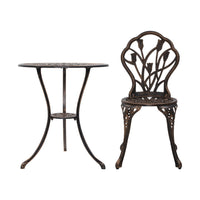 Thumbnail for Gardeon 3PC Outdoor Setting Cast Aluminium Bistro Table Chair Patio Bronze