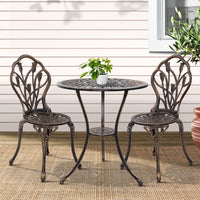 Thumbnail for Gardeon 3PC Outdoor Setting Cast Aluminium Bistro Table Chair Patio Bronze