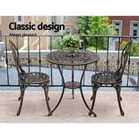 Thumbnail for Gardeon 3PC Outdoor Setting Cast Aluminium Bistro Table Chair Patio Bronze