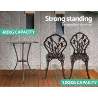 Thumbnail for Gardeon 3PC Outdoor Setting Cast Aluminium Bistro Table Chair Patio Bronze