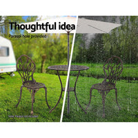 Thumbnail for Gardeon 3PC Outdoor Setting Cast Aluminium Bistro Table Chair Patio Bronze