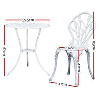 Thumbnail for Gardeon 3PC Outdoor Setting Cast Aluminium Bistro Table Chair Patio White