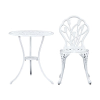 Thumbnail for Gardeon 3PC Outdoor Setting Cast Aluminium Bistro Table Chair Patio White