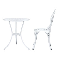 Thumbnail for Gardeon 3PC Outdoor Setting Cast Aluminium Bistro Table Chair Patio White