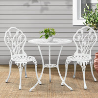 Thumbnail for Gardeon 3PC Outdoor Setting Cast Aluminium Bistro Table Chair Patio White