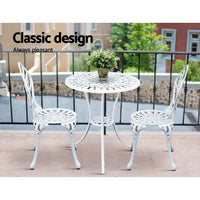 Thumbnail for Gardeon 3PC Outdoor Setting Cast Aluminium Bistro Table Chair Patio White