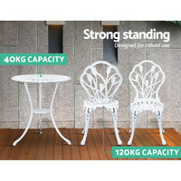 Thumbnail for Gardeon 3PC Outdoor Setting Cast Aluminium Bistro Table Chair Patio White