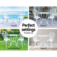 Thumbnail for Gardeon 3PC Outdoor Setting Cast Aluminium Bistro Table Chair Patio White