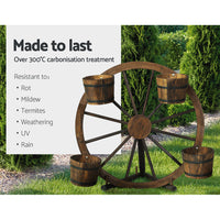 Thumbnail for Gardeon Garden Ornaments Decor Wooden Wagon Wheel Rustic Outdoor Planter flower