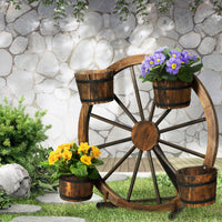 Thumbnail for Gardeon Garden Ornaments Decor Wooden Wagon Wheel Rustic Outdoor Planter flower