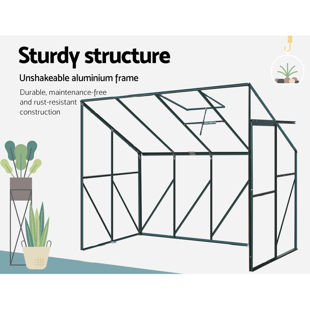 Greenfingers Greenhouse Aluminium Green House Garden Polycarbonate 2.52x1.27M