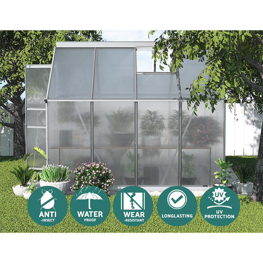 Greenfingers Greenhouse Aluminium Green House Polycarbonate Garden Shed 2.4x1.9M