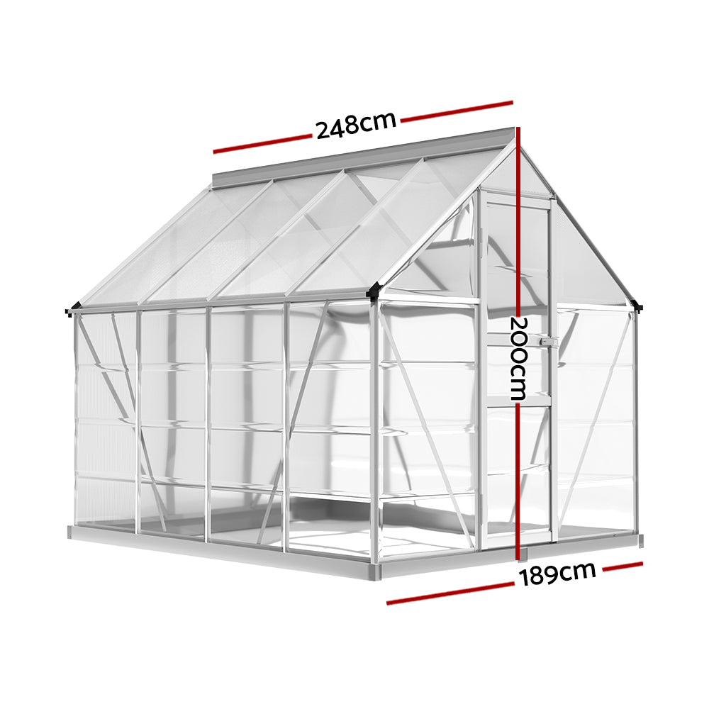 Greenfingers Greenhouse Aluminium Polycarbonate Green House Garden 248x189x200cm