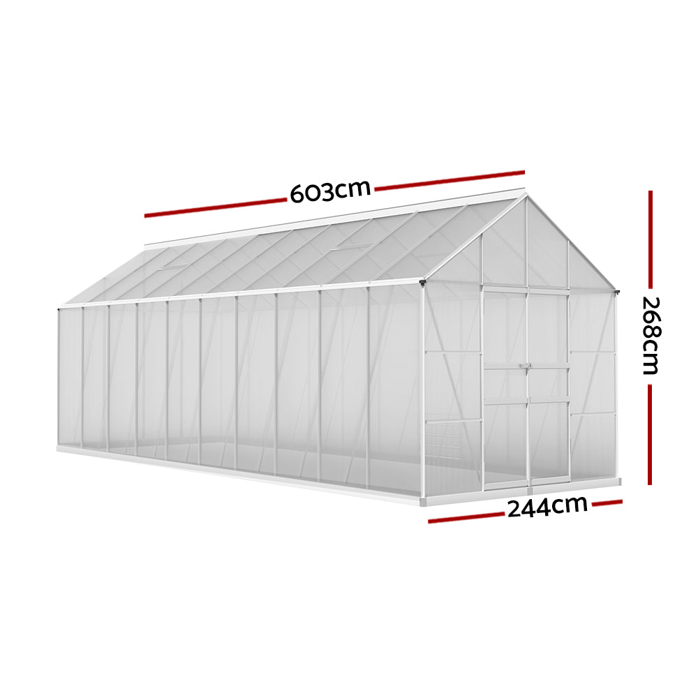 Greenfingers Greenhouse Aluminium Large Green House Garden Shed 6X2.4M