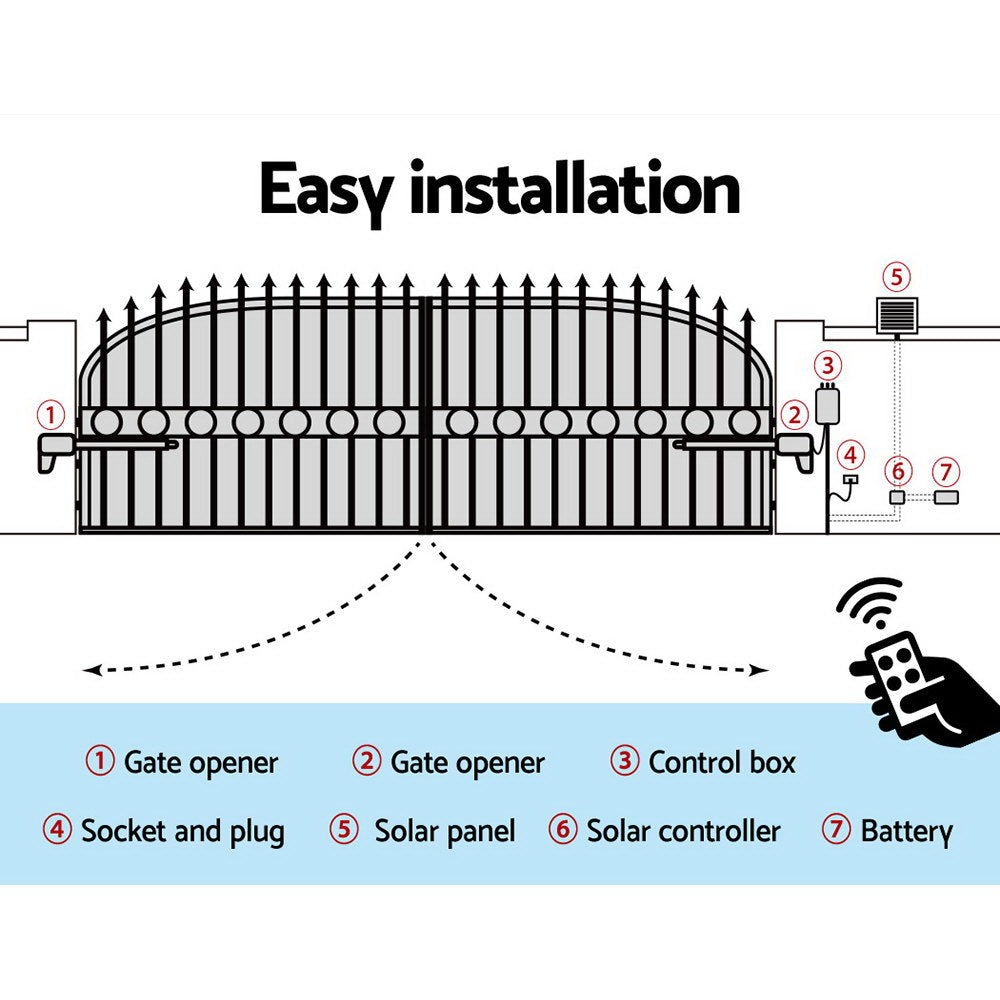 LockMaster Swing Gate Opener Auto 20W Solar Power Electric Remote Control 800KG