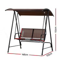 Thumbnail for Gardeon Outdoor Swing Chair Garden Bench 2 Seater Canopy Patio Furniture Brown