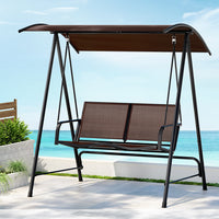 Thumbnail for Gardeon Outdoor Swing Chair Garden Bench 2 Seater Canopy Patio Furniture Brown