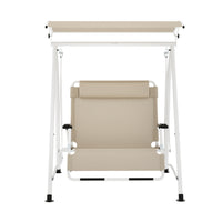 Thumbnail for Gardeon Outdoor Swing Chair Garden Lounger 2 Seater Canopy Patio Furniture Beige