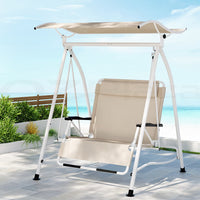 Thumbnail for Gardeon Outdoor Swing Chair Garden Lounger 2 Seater Canopy Patio Furniture Beige