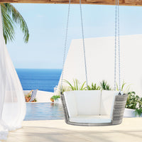 Thumbnail for Gardeon Rattan Porch Swing Chair With Chain Cushion Outdoor Furniture Grey