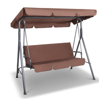 Thumbnail for Gardeon 3 Seater Outdoor Canopy Swing Chair - Coffee